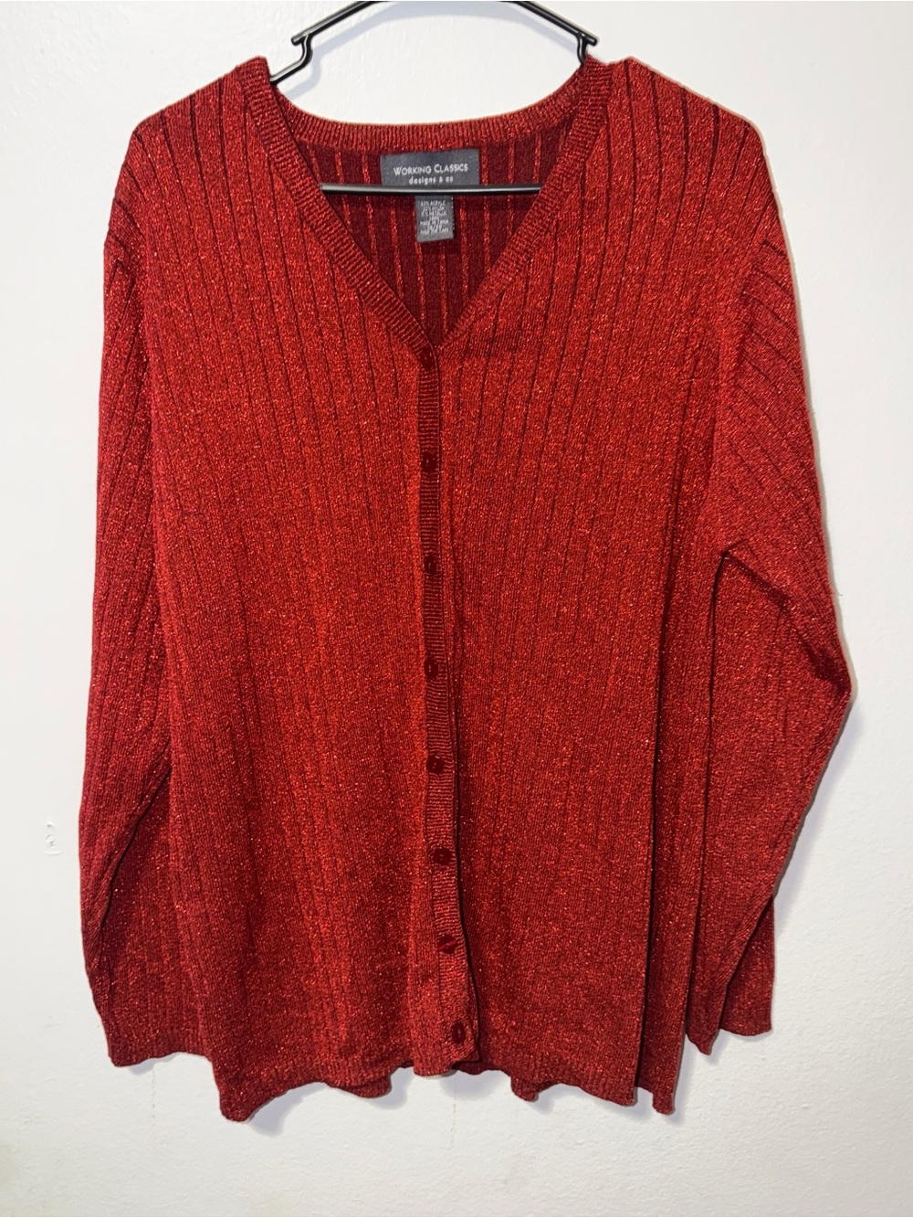 Working Classics Shimmery Red Ribbed Cardigan